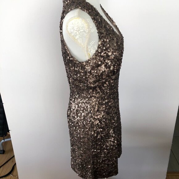 FRENCH CONNECTION Lucinda Brown Bronze Fitted Fully Sequinned Mini Dress US 8 - Picture 11 of 16